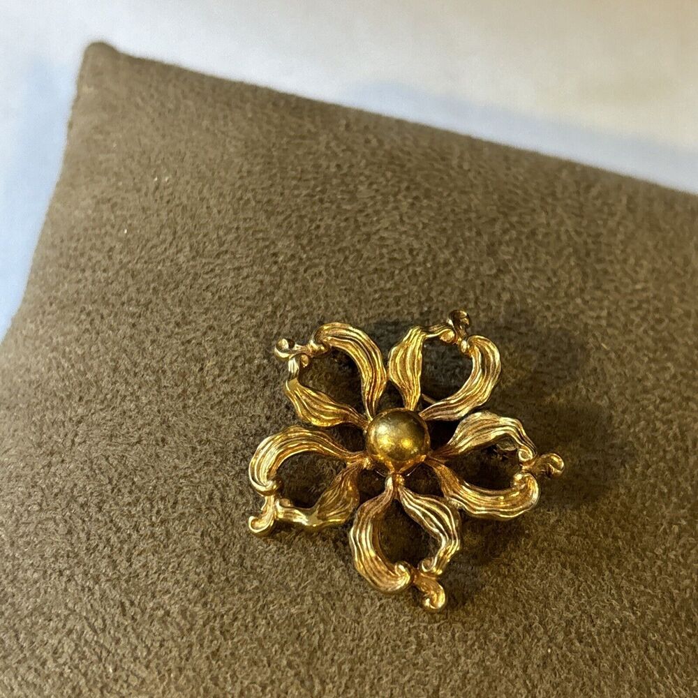 Vintage Signed HG 12k Gold Filled Flower Retro Brooch Pin 1.25”